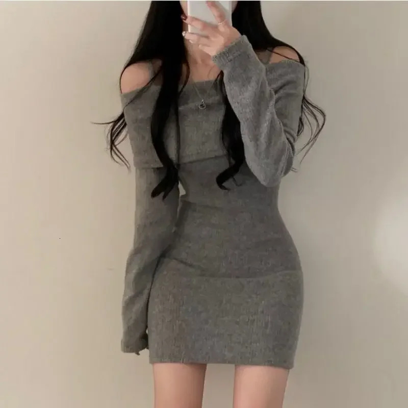 ChicAutumnWinter Petiteslims Mini Dress Shoulder Tank Top Collar Weight Loss Smooth Silhouette Rib Knitted 241212