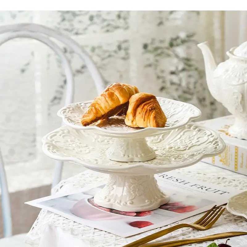 Ceramic Teapot Afternoon Tea Cup Dish Set Household Dessert Plate Snack High Leg Cake Goods Y241214