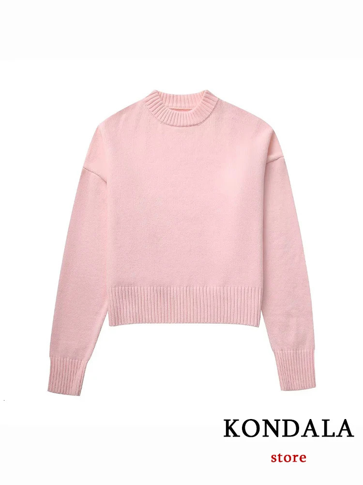 Kondala Fashion Casual Solid Pink Womens Knitted Sweater ONeck Long Sleeve Sweetheart Pullover 2023 Autumn Large Basic Top 241211