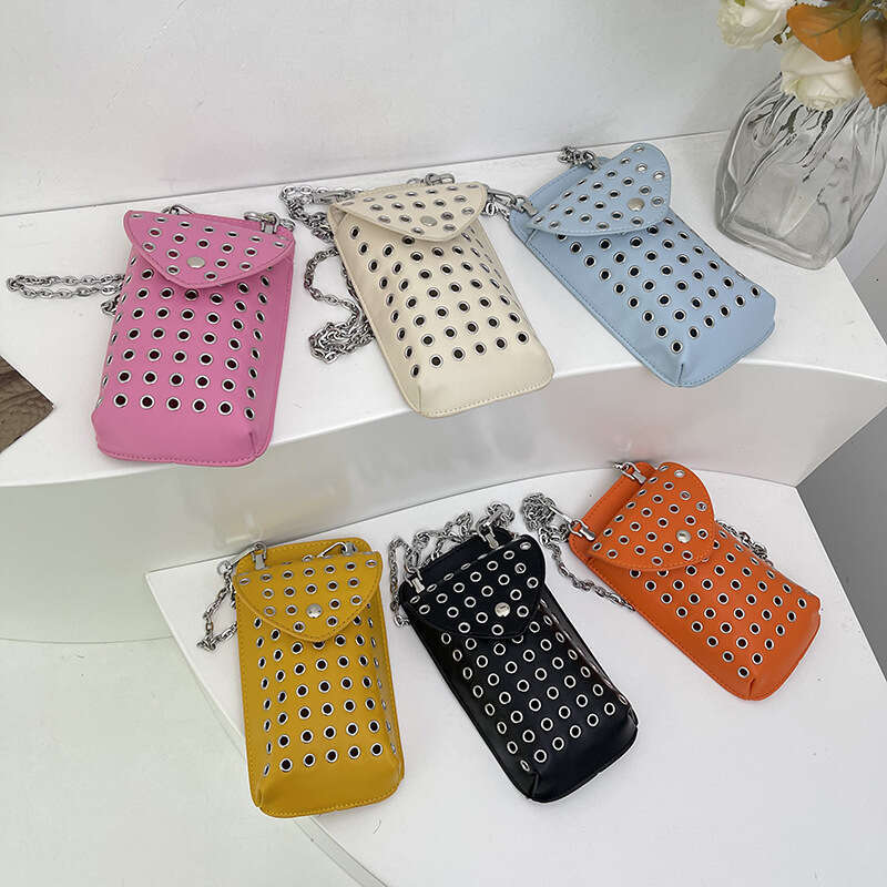 Bag, women's mini crossbody summer trend mobile phone retro rivet hot girl versatile small square bag, 2024 new style, chic and elegant clothing
