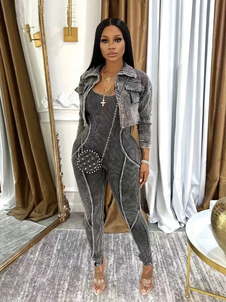 Fashion Women's Washed Knitted Long Sleeve V-Neck Coats+Pencil Jumpsuits Active Two 2 Piece Set Outfits Tracksuit