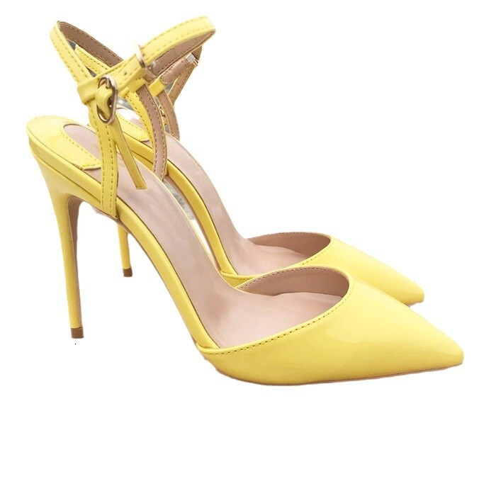 Wedding With Shallow Mouth Lemon Yellow Buckle, Fashionable And Versatile White High Heels, Women's Shoes For Quick Sale