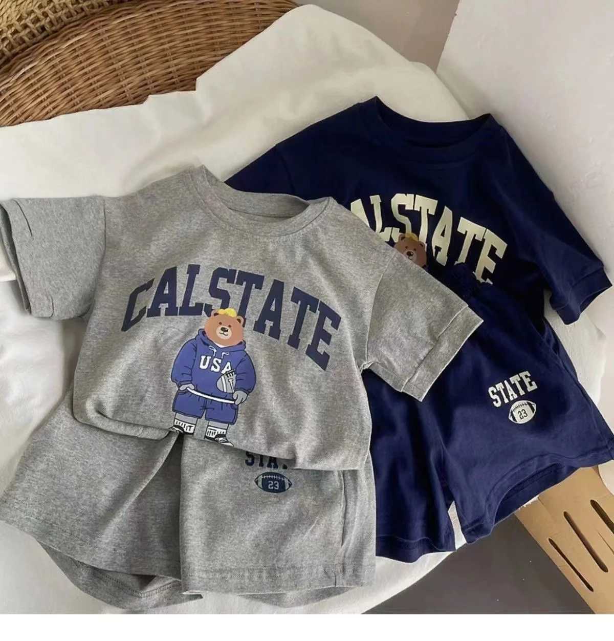 Clothing Sets Summer Baby Clothes Set Children Boy Girl Cartoon Bear Printing T-shirts and Shorts 2pcs Suit Kid Casual Top Bottom Outfits H241214