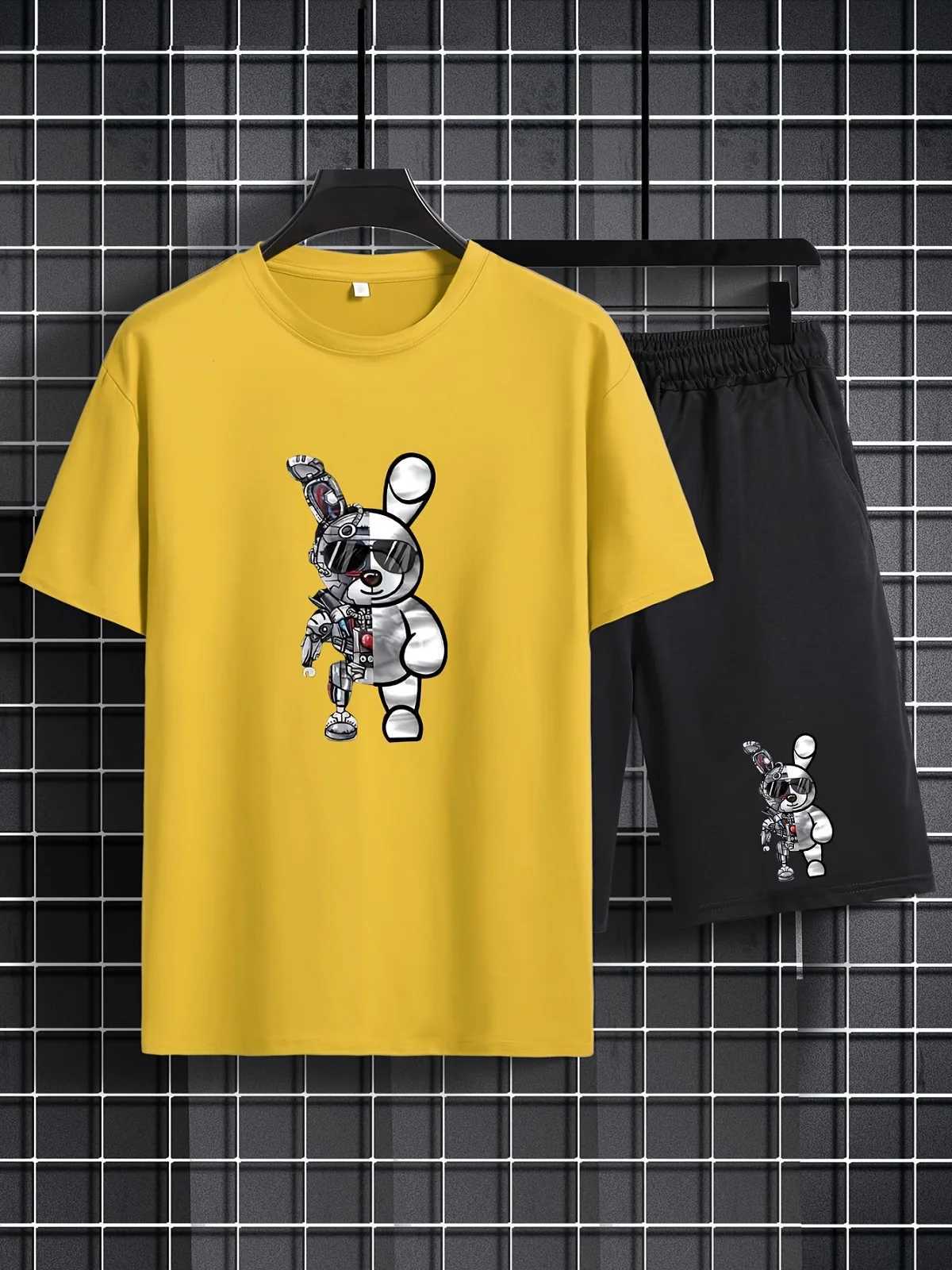 Clothing Sets Summer Baby Boy Clothes Set Children Girls T-shirts and Shorts 2PCS Suit Mechanical Rabbit Printed Top Bottom Outfits for Kid H241214