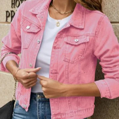 Womens Fashion Trends in Europe and the United States Collar Pocket Single Chest Short Denim Jacket Spring Autumn 241211