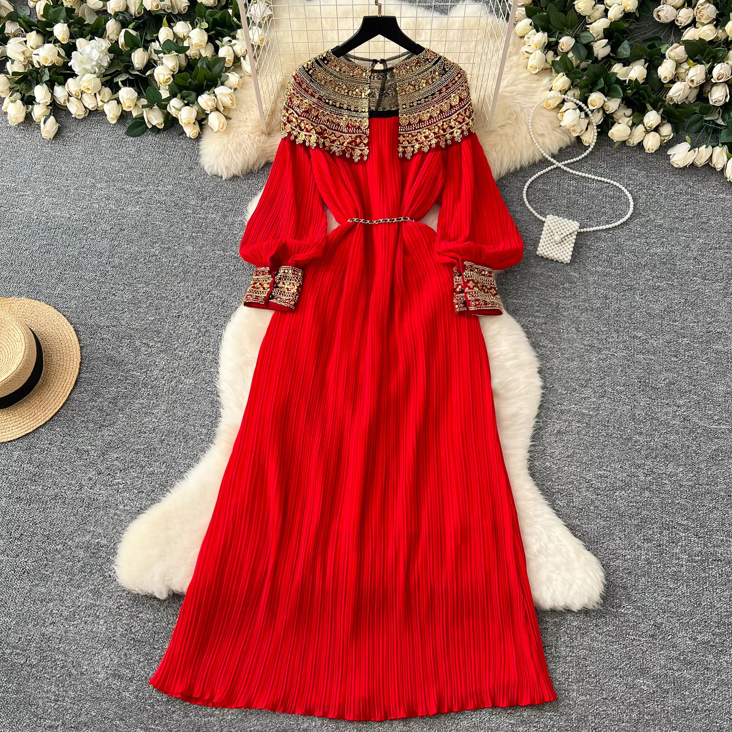 Runway Women Dresses Pleated Sequins Bling Dress Women Long Sleeve Party Dresses O Neck Side Slit Evening Vestidos With Back Zipper Dropship