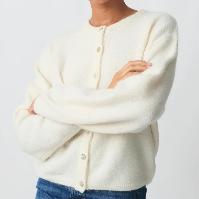Xingqing Women Sweaters y2k Clothes Solid Color Round Neck Single Breasted Long Sleeve Knitted Cardigan Tops 2000s Streetwear 241214