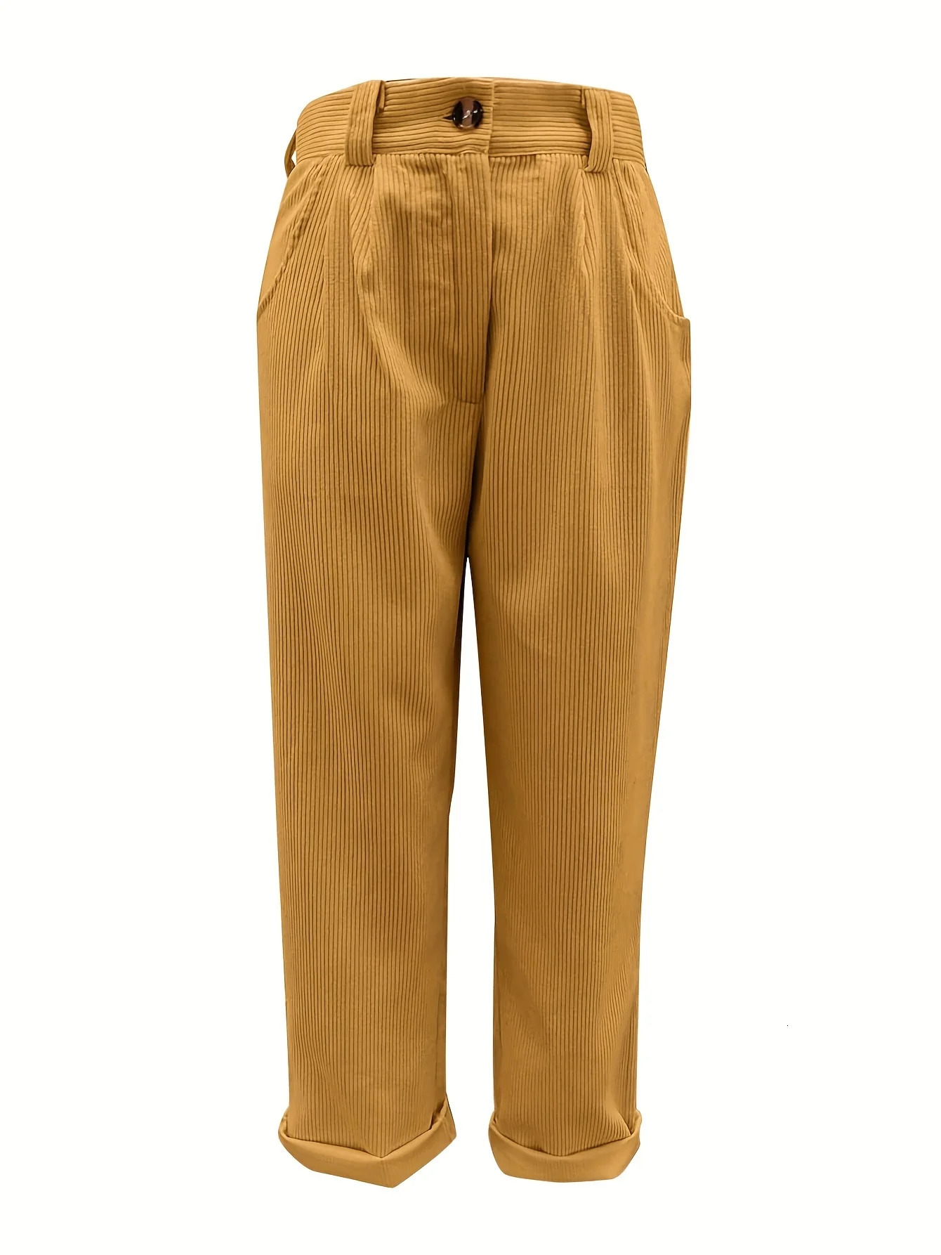 Corduroy High Waist Pants elegant double pocket pants spring and summer womens clothing 241212