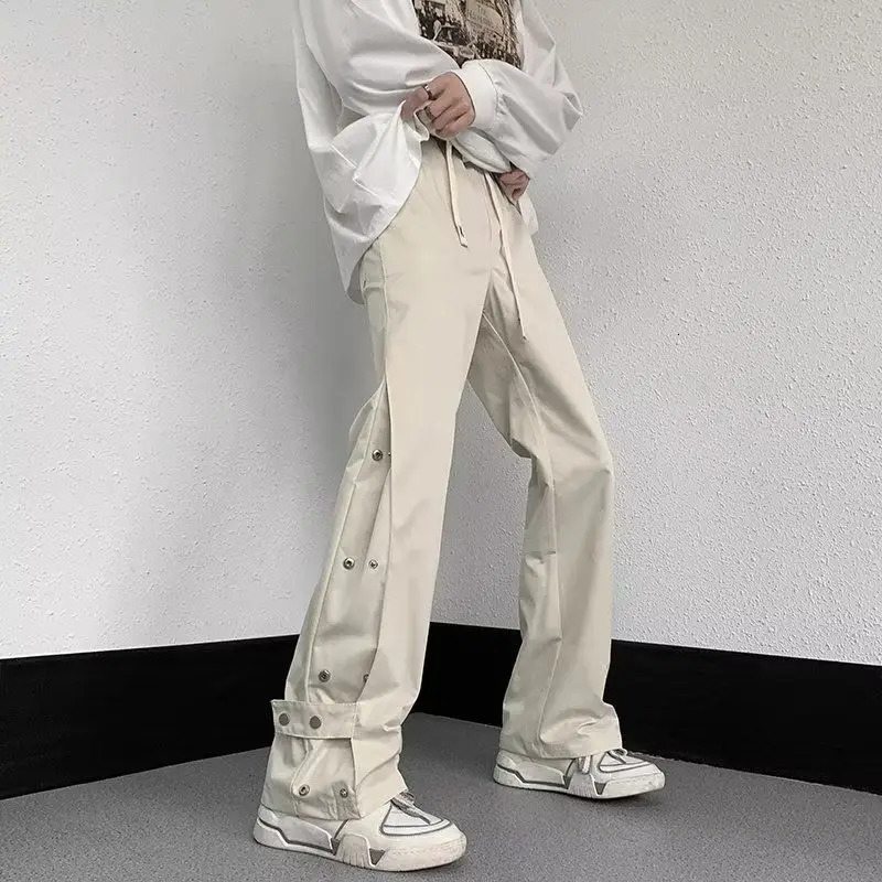 American Hip-hop Micro Flared Casual Pants Mens Slim Fit Oversized High Street Vibe Workwear Pants 241214