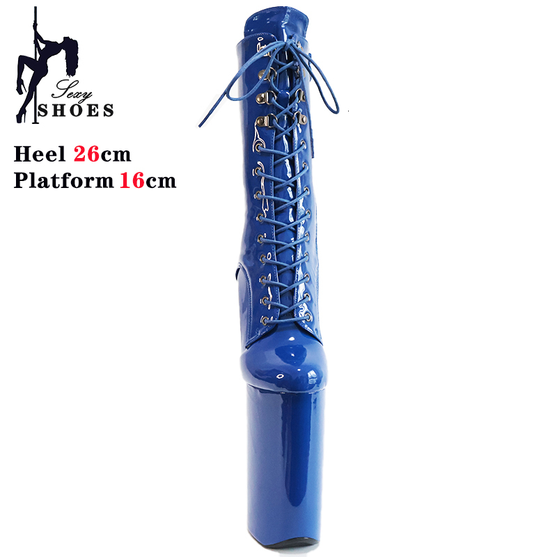 Matte Black Women Sexy Stripper Shoes Super High Heels Lace-Up 26Cm Pole Dancing Performance Ankle Boots Stiletto Fetish