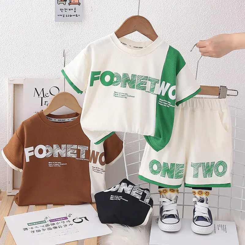 Clothing Sets Kids Boy Printing Patchwokr T Shirt Shorts Summer Children Baby Outing Clothes 2Pcs/Set Infant Kids Toddler Tracksuits 0-5 Years H241214