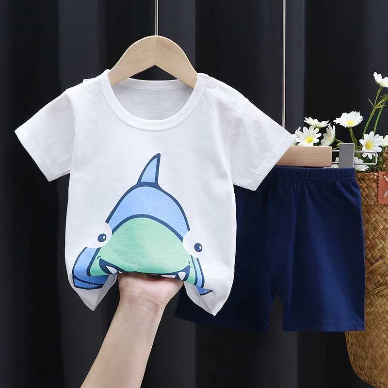 Clothing Sets Child Clothing Sets Boys Cartoon Print Tshirt Simple Fashion Tees Shorts New Cute Tops Tracksuits Kids Short Sleeve Tops Shorts H241214