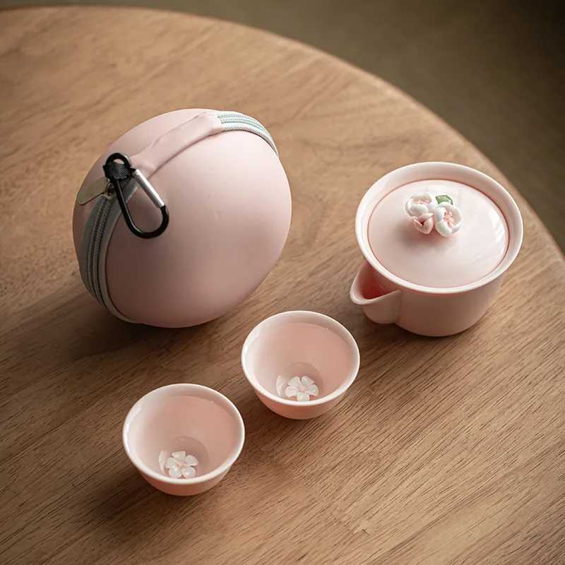 Portable beauty teapot with handmade tea cups cute ceramic teapot Japanese outdoor ceramic teapot set Y241214