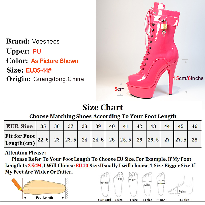 New Peach Red Sexy Women Lace-Up 15Cm High Thin Heel Platform Ankle Short Unisex Plus Size Fetish Padlocks Boots