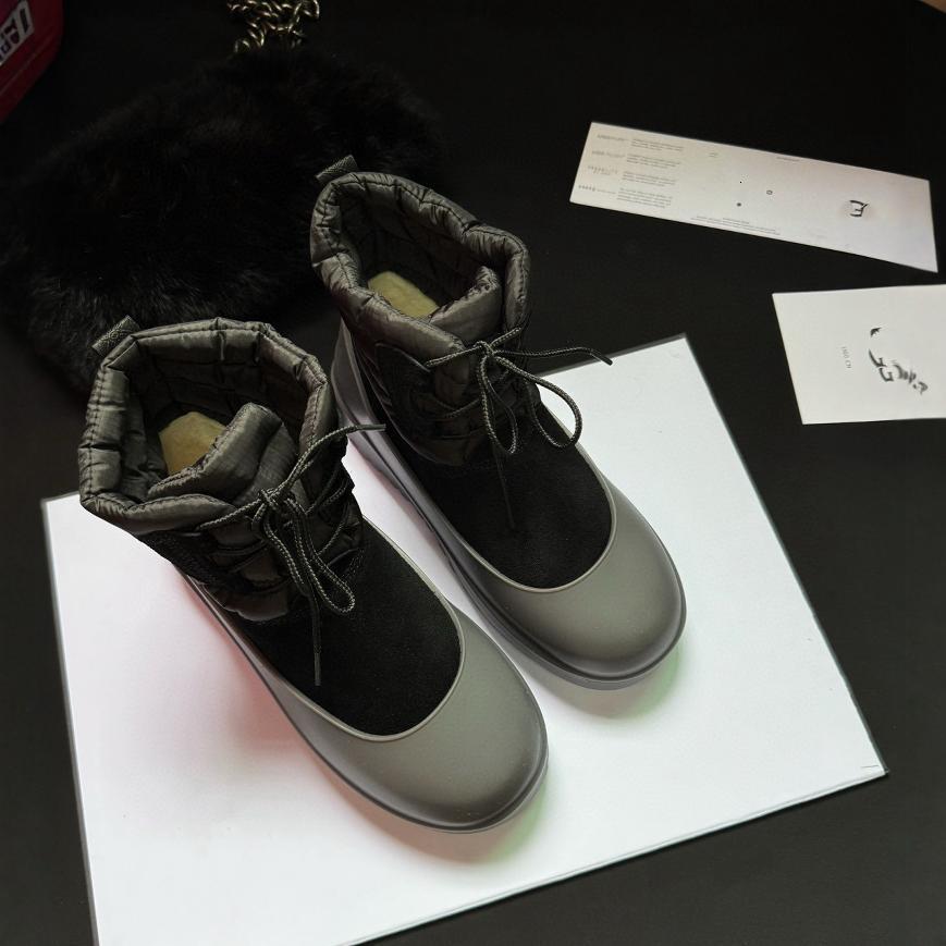 2023 New Rubber Snow Couple Down Boots, Men's And Women's Fur Integrated Lace Up Short Boots