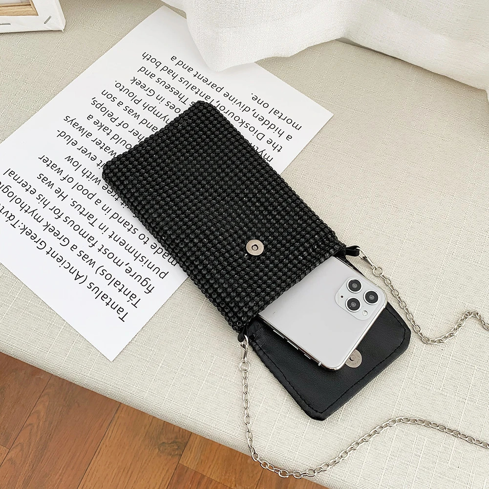 Bling Rhinestones Womens Shoulder Bag Chain Bag Womens Phone Bag Evening Party Clutch Cross Body Bag 241213