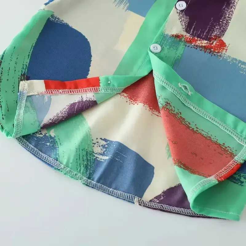 Clothing Sets Summer Kids Clothes Boys Girls Print Lapel Shirt Shorts Suit Watercolor Tie Dyeing Beach Wear Top and Bottom 2 Pieces Set H241214