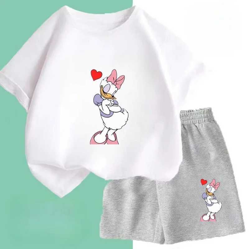 Clothing Sets Summer Baby Girl Boy Clothes Set Children Daisy Cartoon Printing T-shirts and Shorts 2Pcs Suit Kid Short Sleeve Tracksuit H241214