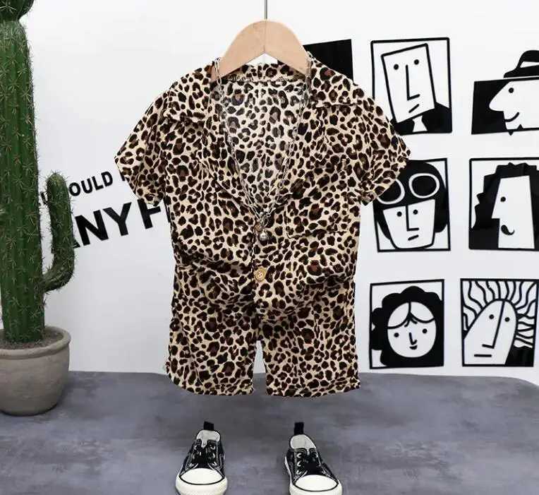 Clothing Sets Children Cotton Out Clothes Summer Baby Boys Leopard Print causal Shirt Shorts 2Pcs/sets Infant Kids Fashion Toddler Tracksuits H241214
