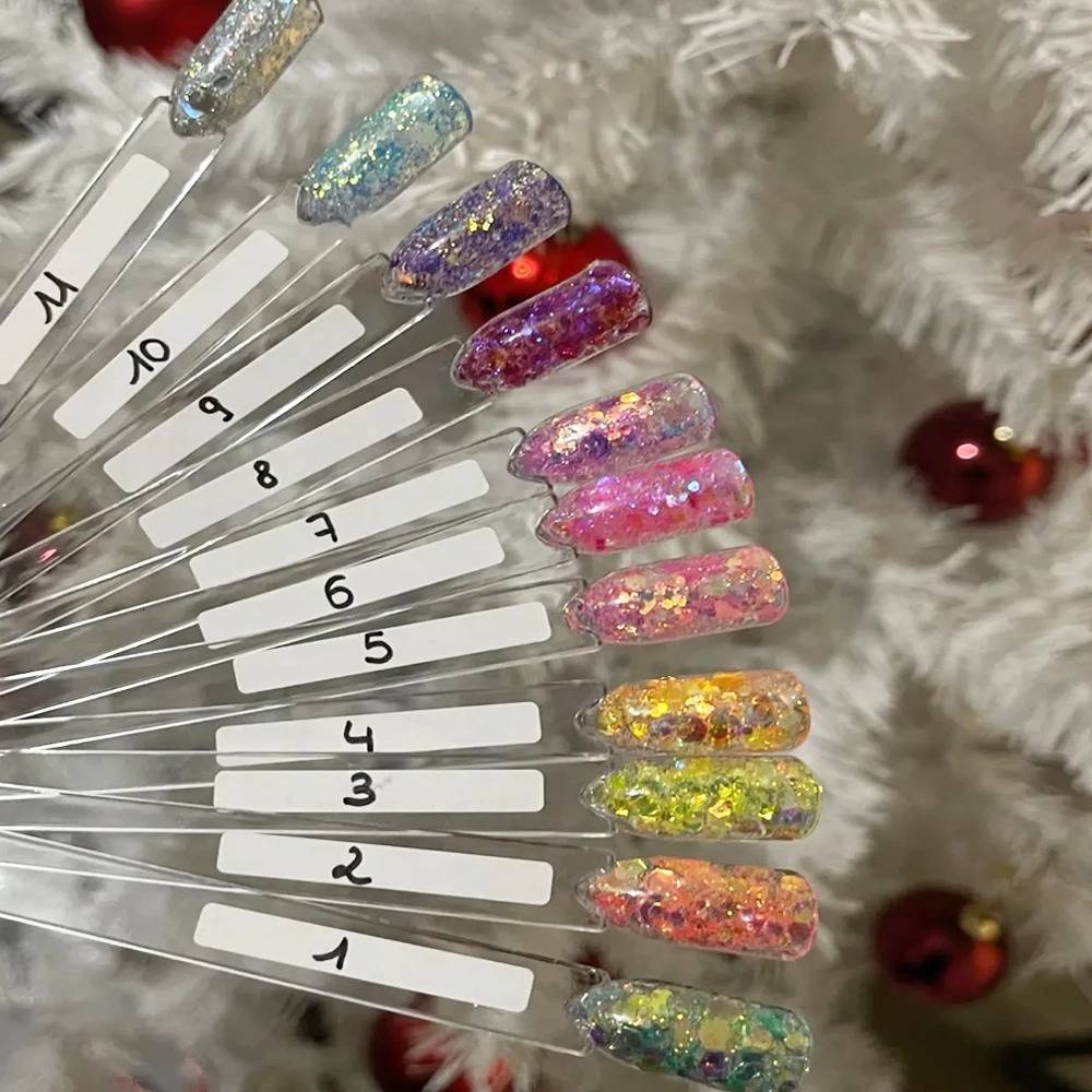 50g Christmas holographic iris nail glitter mixed size hexagonal ultrathin bodyeyeface 241213