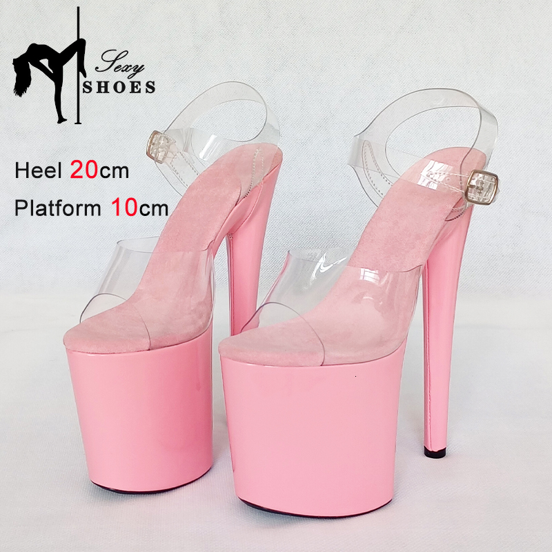 20Cm Designer Women Sandals Transparent Upper Light Pink Platform Pole Dance Stripper High Heels Open Toe Shoes