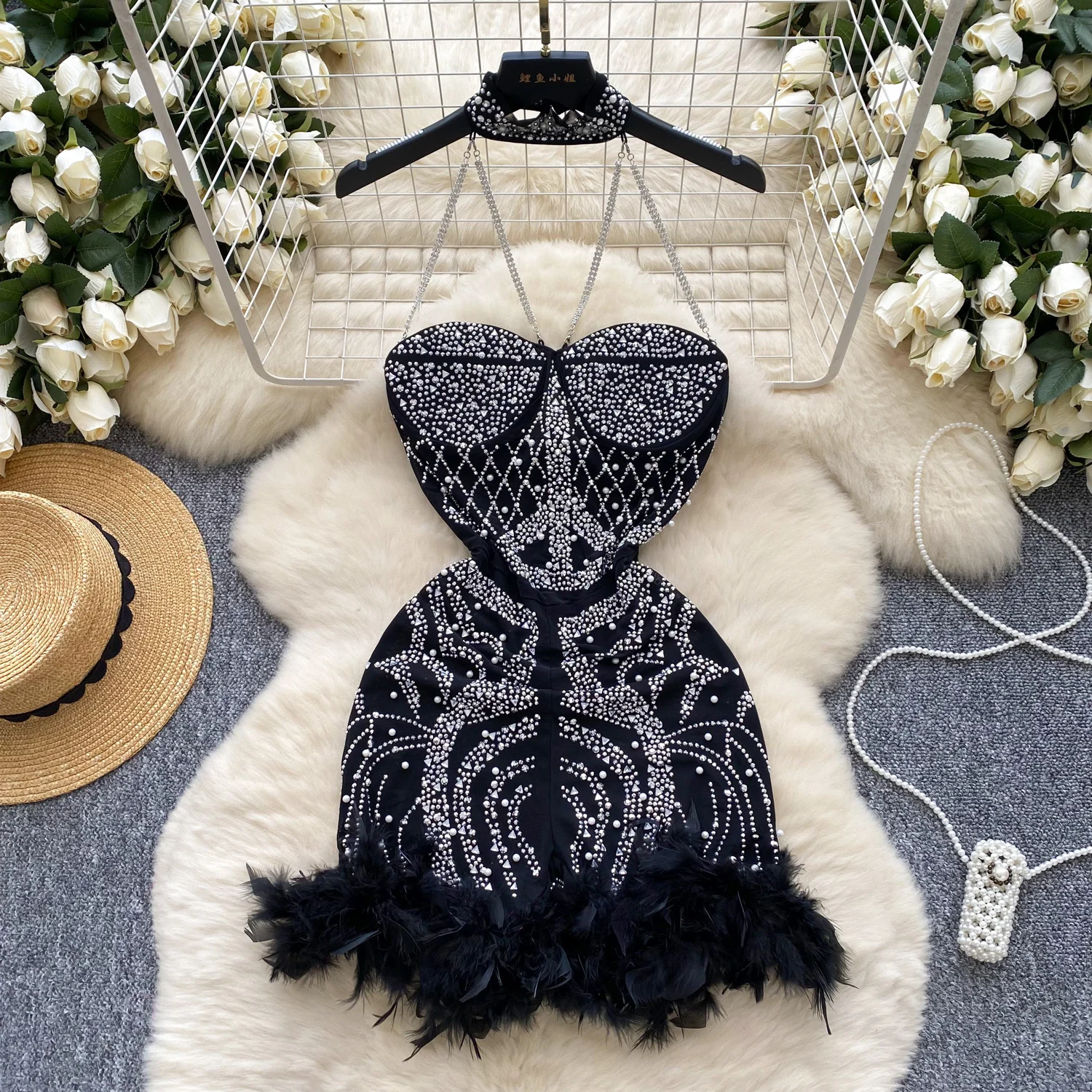 Casual Dresses Off Shoulder Hault Long Sleeve Bodycon Dresses Sequins Bling Feathers Dress Luxury Evening Party Sequins Vestidos Back Zi