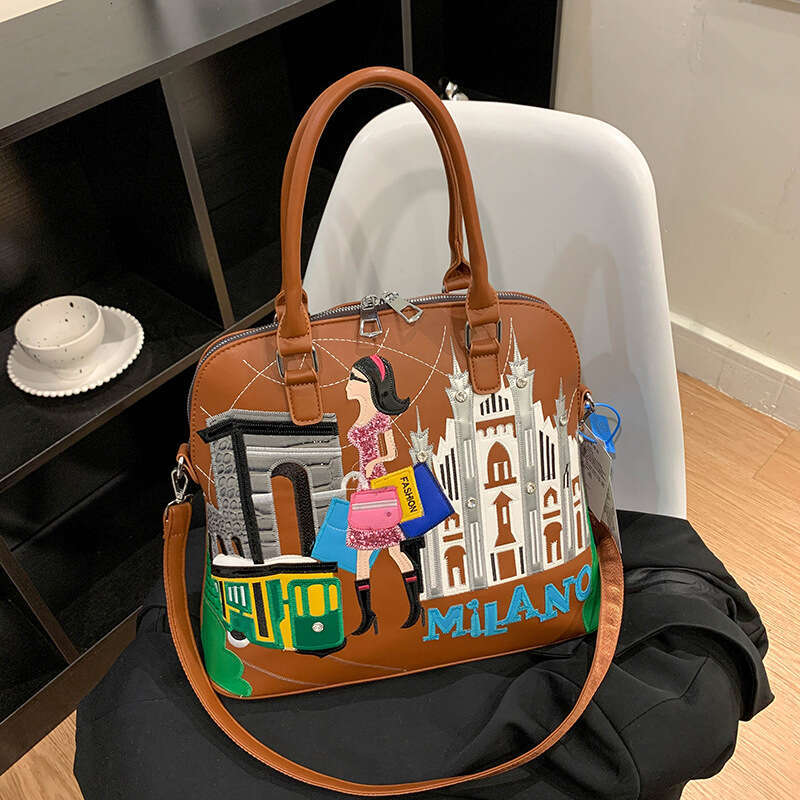 Retro large capacity multi-purpose embroidered fabric for women, single shoulder hand-held shell commuting bag, niche design, backpack, 2024 new casua