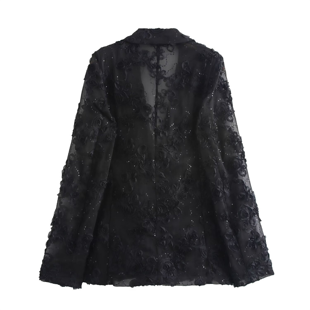 Trautuumn new product women's collar sleeves embroidered bead texture suit jacket high waisted pants