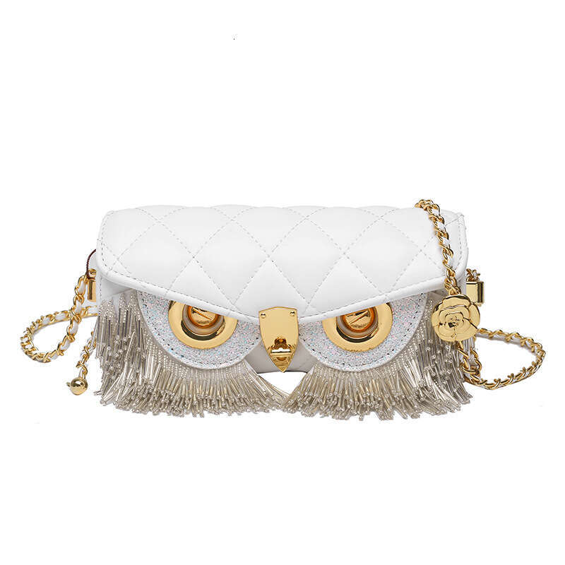 Bag, women's tassel dia grid chain cydrical fashionable and funny owl single shoulder crossbody small round bag, 2024 temperament versatile new t