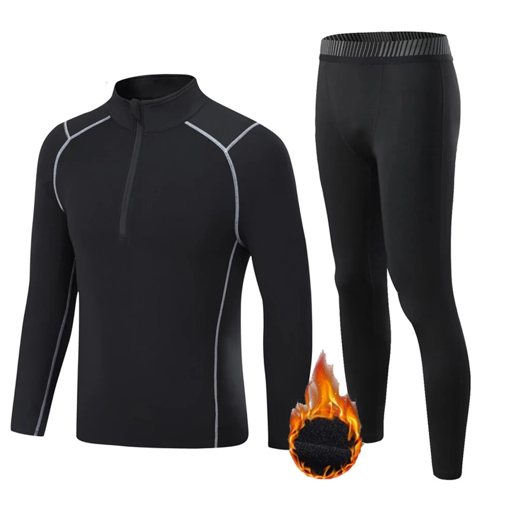 Winter Thermal Underwear Men Compression Long Sleeve Shirt Fleece Bottom Warm Sportswear Ski Base Layer Underwear Base Layer 241213