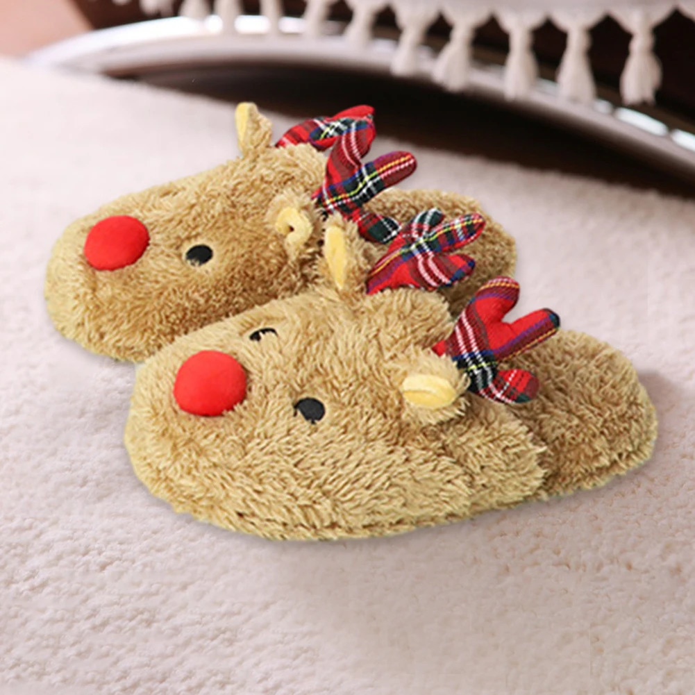 Christmas Reindeer Slippers Indoor NonSlip Winter Warm Plush Home Slipper Cozy Women Men Cute for Xmas Gift 241214