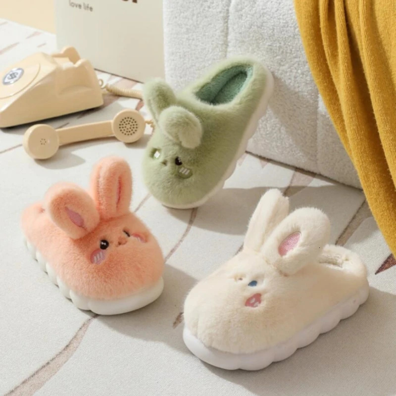Winter Cute Rabbit Women Slippers Adults Indoor Cartoon Thick Soft Slides Girls Cotton Couples Warm Plush Shoes 241214