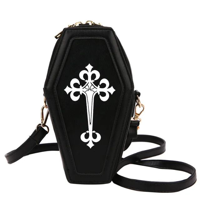 New Designer Retro Gothic Women's Characteristic Handbag Cross Cross Waist Bag Coffin Shaped Themed Party Wallet Diagonal Cross Bag