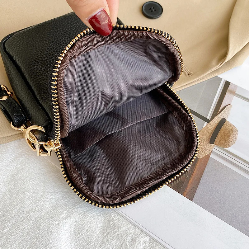 Women Purses Solid Color Genuine Leather Shoulder Strap Bag Mobile Phone Bag Card Holders Wallet Black Cowhide Handbag 241213
