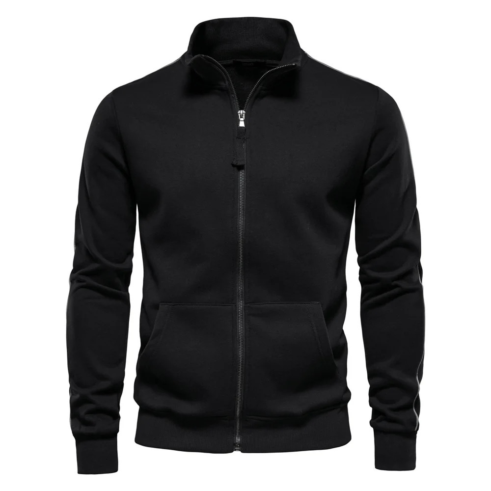 Mens long sleeved sportswear with cotton blend and solid zipper mens clothing sportswear slim fit casual jacket 241214
