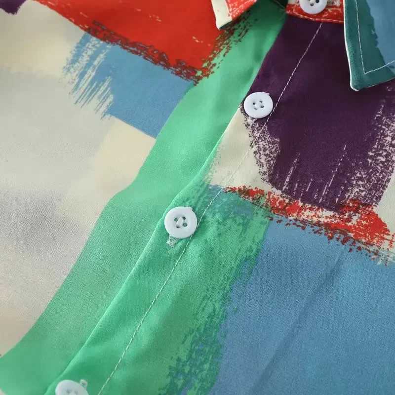 Clothing Sets Summer Kids Clothes Boys Girls Print Lapel Shirt Shorts Suit Watercolor Tie Dyeing Beach Wear Top and Bottom 2 Pieces Set H241214