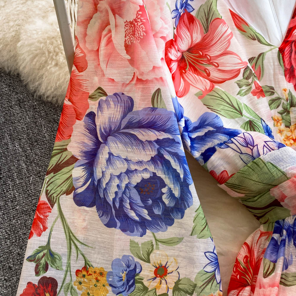 Fashion Casual Dresses 2025 New Casual Elegant Boho Vacation Party Dresses Women's V-Neck Gorgeous Floral Print Long Lantern Sleeve Summer Maxi D