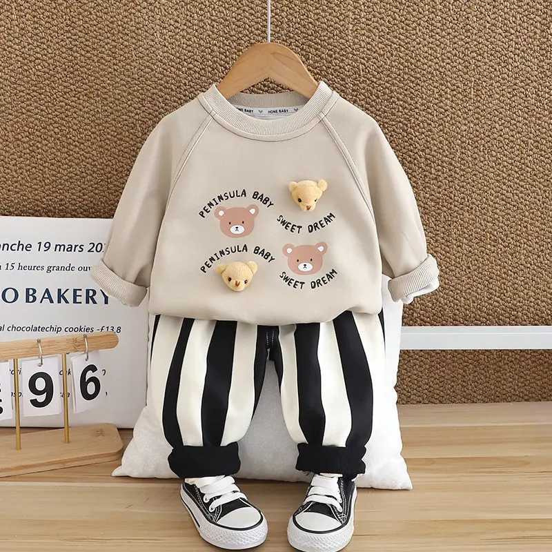 Clothing Sets New Autumn Causal Suit Kids Boys Girls Cartoon Bears T Shirt Pants 2pcs/Set Children Clothing Kids Infant Sportswear 0-5 Years H241214