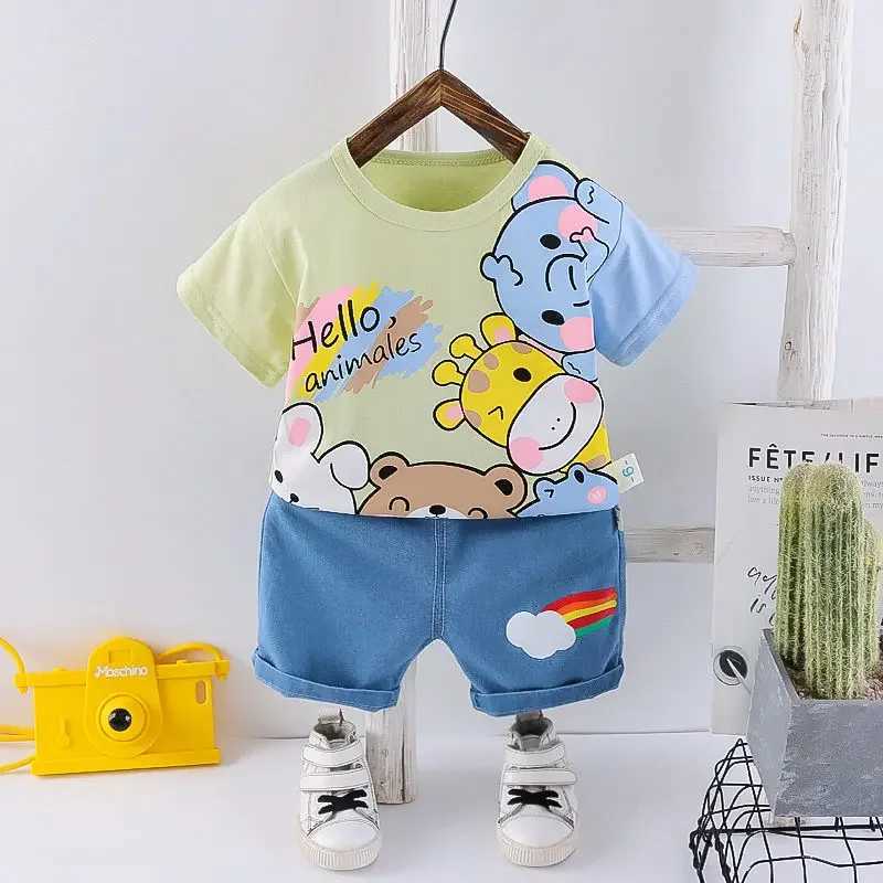Clothing Sets Baby New Summer Cartoon Clothing Children Boy Girls Animals T Shirt Shorts 2Pcs/Set Kids Infant Wear Toddler Cacual Suit H241214