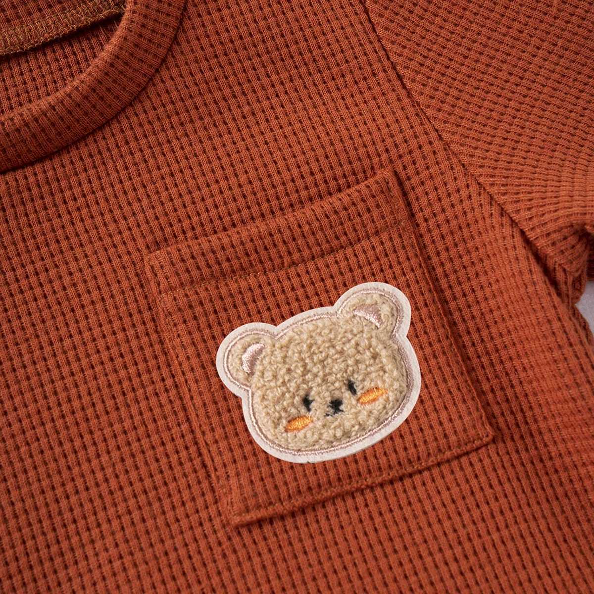 Clothing Sets Baby Boy Summer Short Sleeve Suit Waffle Short Sleeve Shorts Two Piece Bear ket Casual Set 0-4Y Boy Clothes H241214