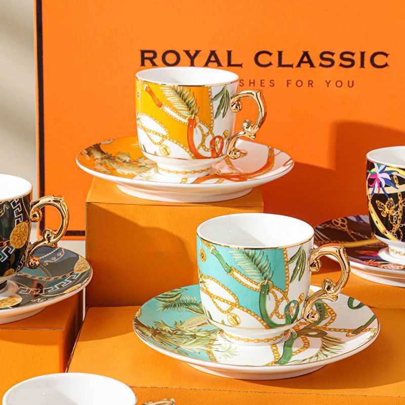 6-piece ceramic coffee cup and sauce set Exquisite resso latte art coffee g European afternoon tea cup he g wedding gift Y241214