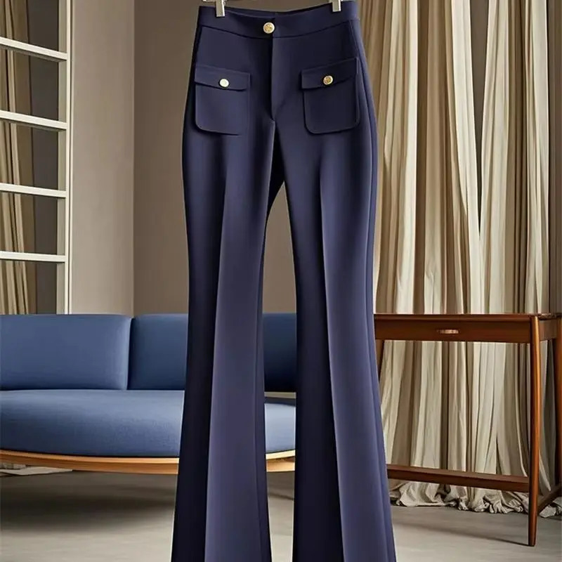Limiguyue Womens Casual Set Pants Fashion Micro Flared Autumn Winter High End Waist Ultra Thin Trouser Office Women 584P 241212