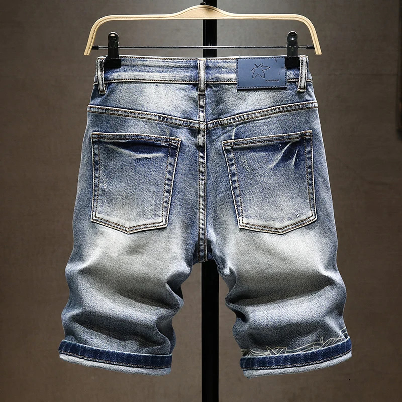 Summer Mens Stretch Short Jeans Fashion Casual Slim Fit High Quality Elastic Denim Shorts Male Clothes 241211