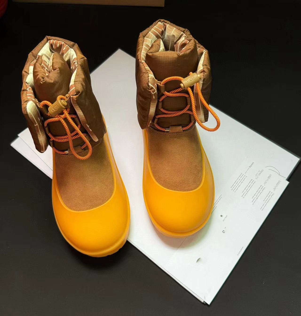 2023 New Rubber Snow Couple Down Boots, Men's And Women's Fur Integrated Lace Up Short Boots