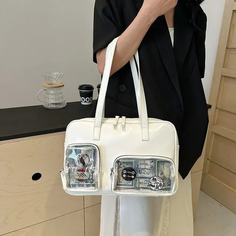 Xiuya Silvery Womens Handbag Lolita Fashion Edition Large Capacity Itabag 2024 Casual Pu Leather Underwear Shoulder Bag 241212