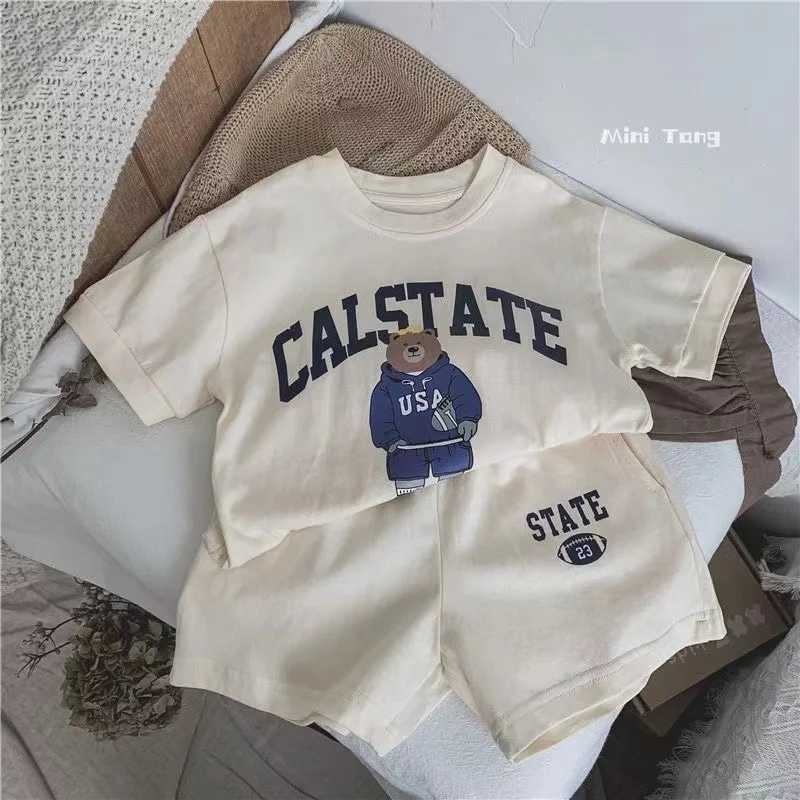 Clothing Sets Summer Baby Clothes Set Children Boy Girl Cartoon Bear T-shirts and Shorts 2pcs Suit Kid Casual Top Bottom Outfits Tracksuits H241214