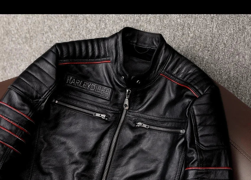 AYUNSUE Genuine Cow Leather Jacket Men Autumn Fashion Real Cowhide Coats Embroidery Short Jackets Motorcycle 241214