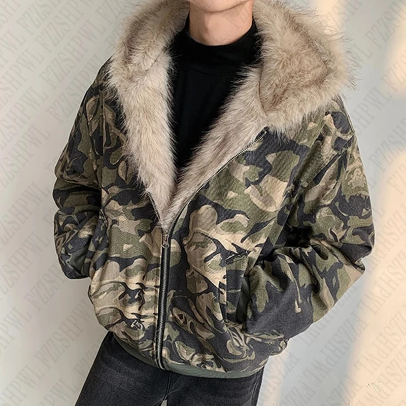 Fashionable mens camouflage cotton padded coat hooded zipper loose thick warm quilted jacket winter Y2K zipper hooded sweater 241214