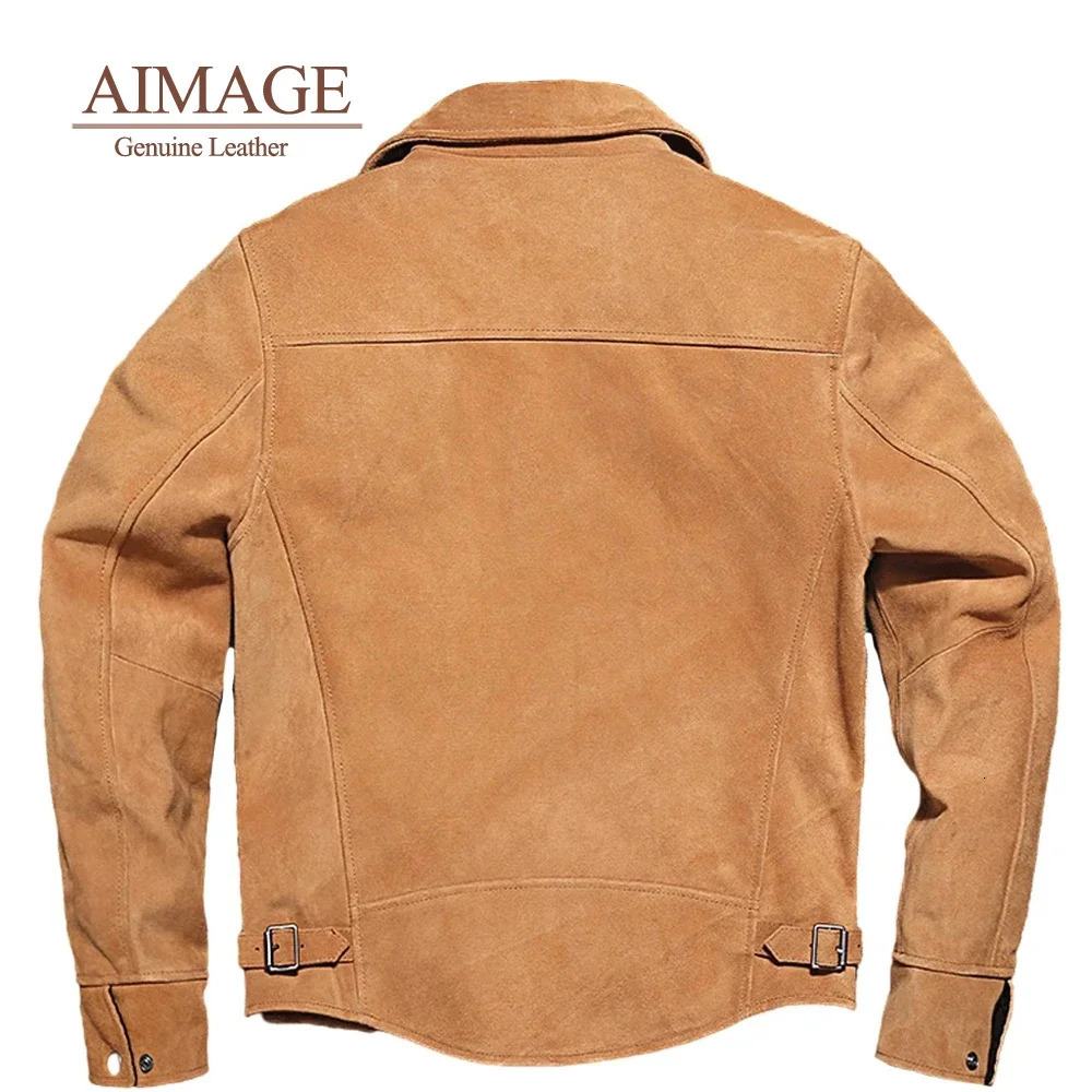 AIMAGE Vintage Brown Pilot Leather Jacket Genuine Cowhide suede leather jacket coat PY139 241214