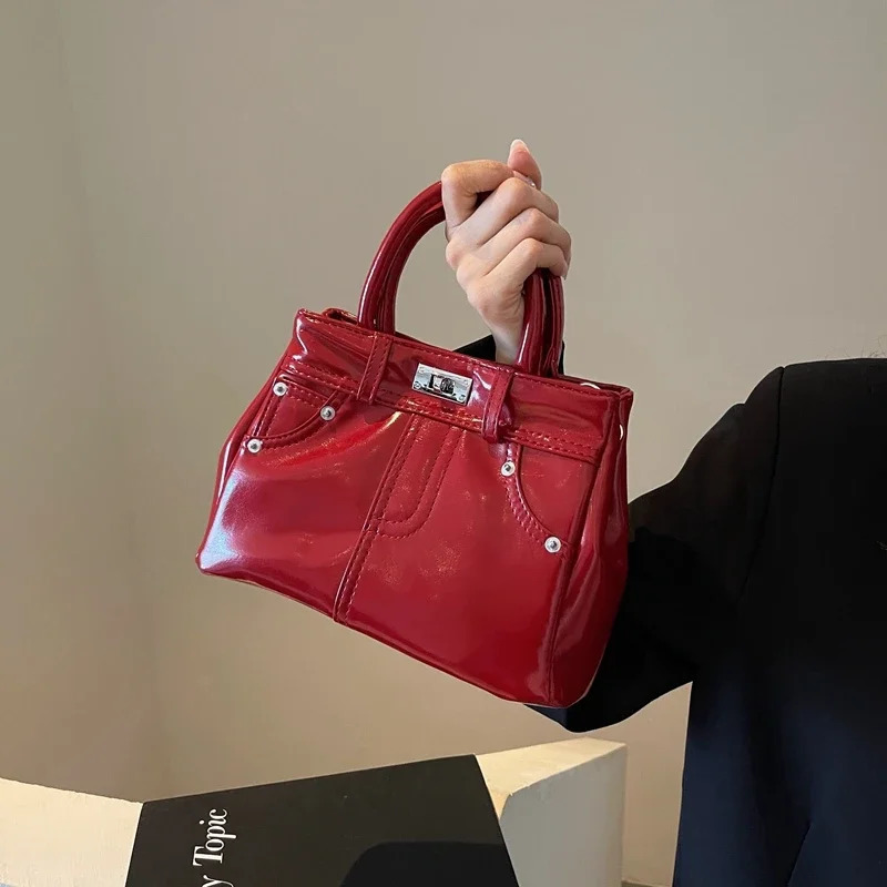 Fashion Denim Square Shoulder and Crossbody Bags Hasp Solid PU Simple Exquisite Handbags for Women Personality Trendy 241213